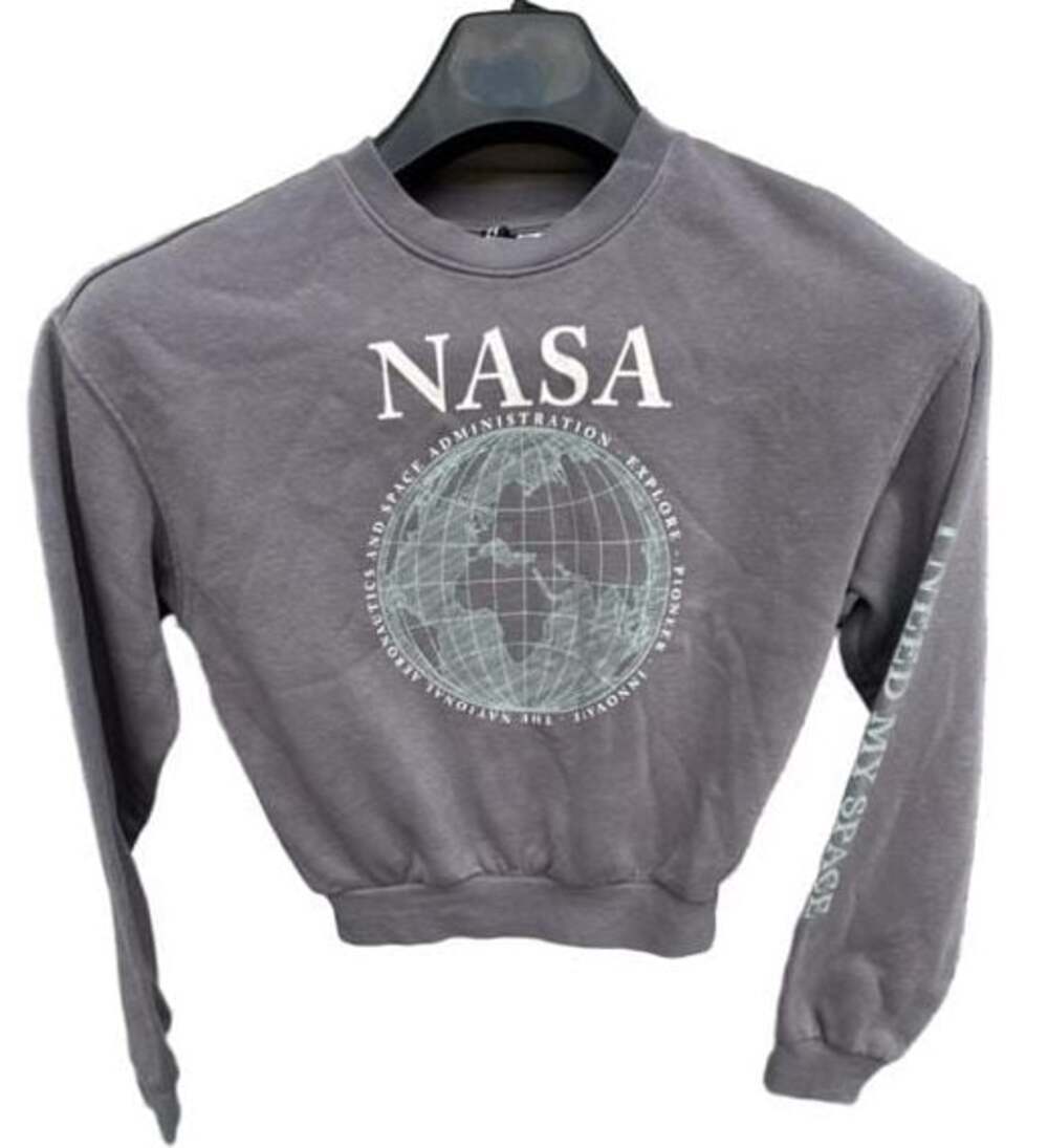 H&M Divided NASA Globe Graphic Print Cropped Gray Sweatshirt XS